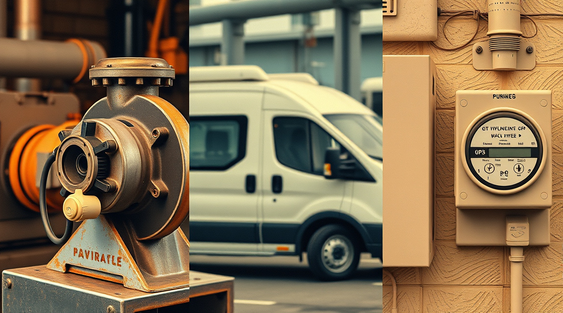 Industrial equipment including a sensor-equipped pump, delivery vehicle, and building HVAC system.