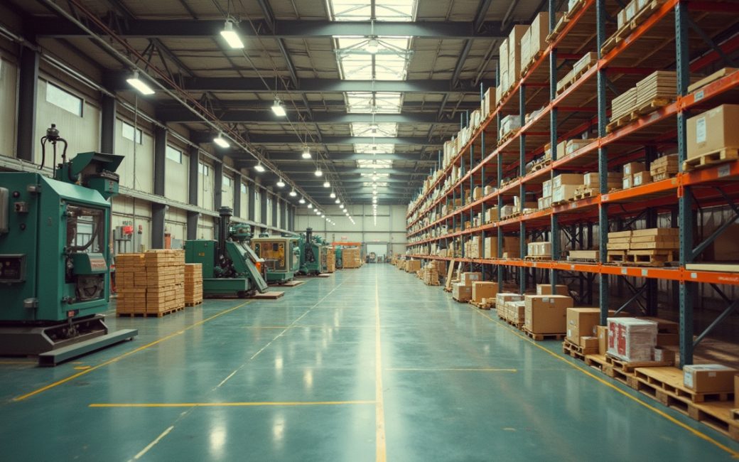 Industrial facility with connected sensors and monitoring equipment throughout the workspace