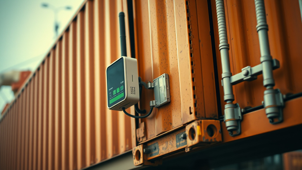GPS cellular tracker attached to shipping container for real-time location and condition monitoring