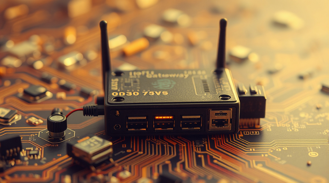 IoT gateway hub receiving wireless signals from several remote sensor nodes